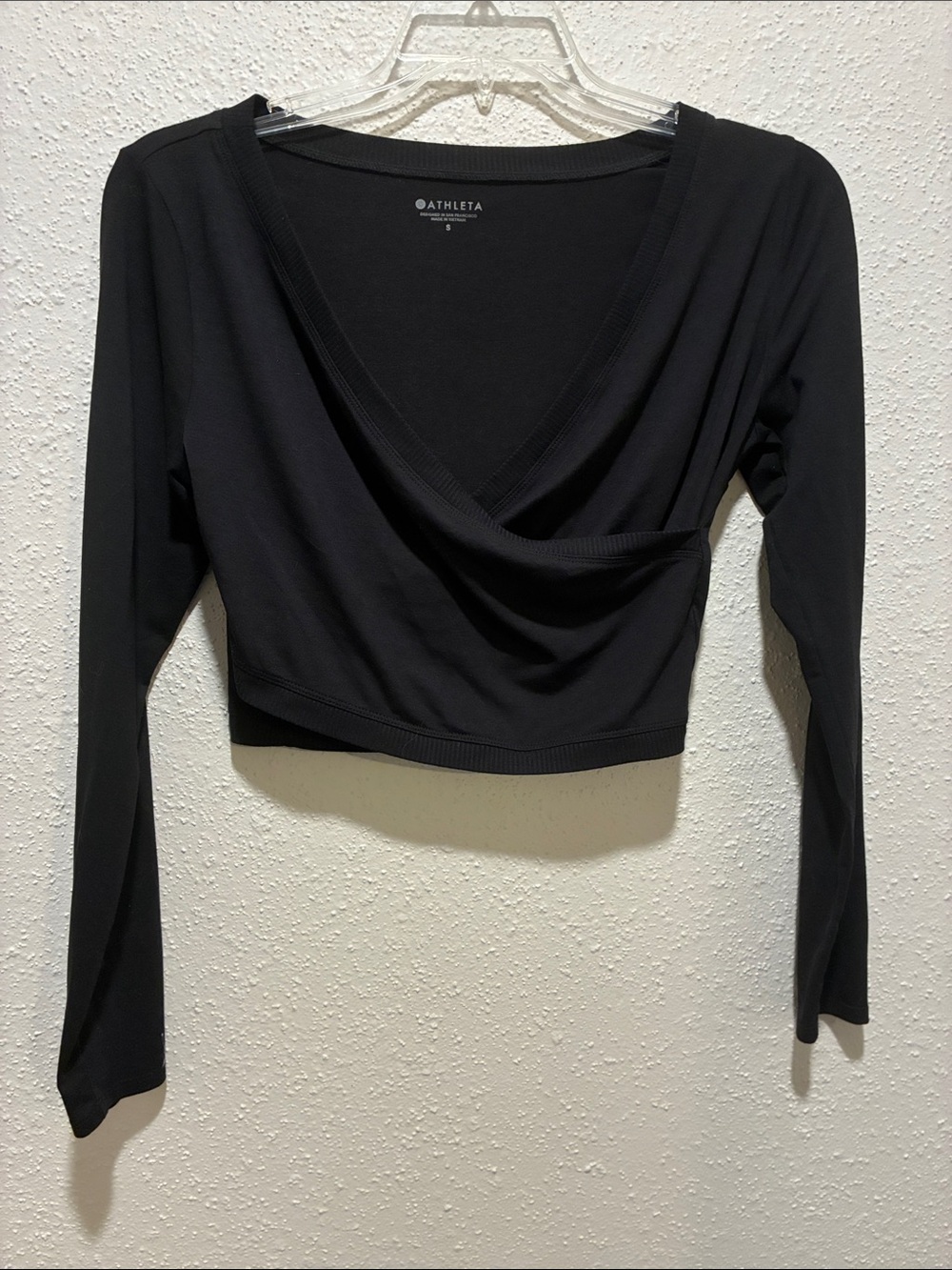 Athleta Black Wrap-Front Long Sleeve Crop Top